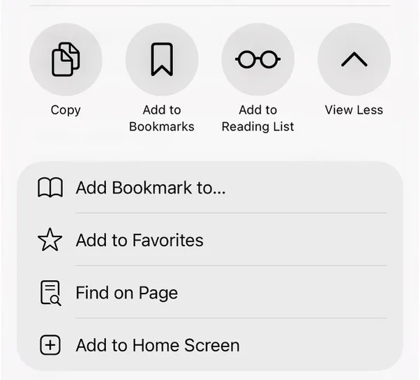 The Safari share sheet with Add to Home Screen.