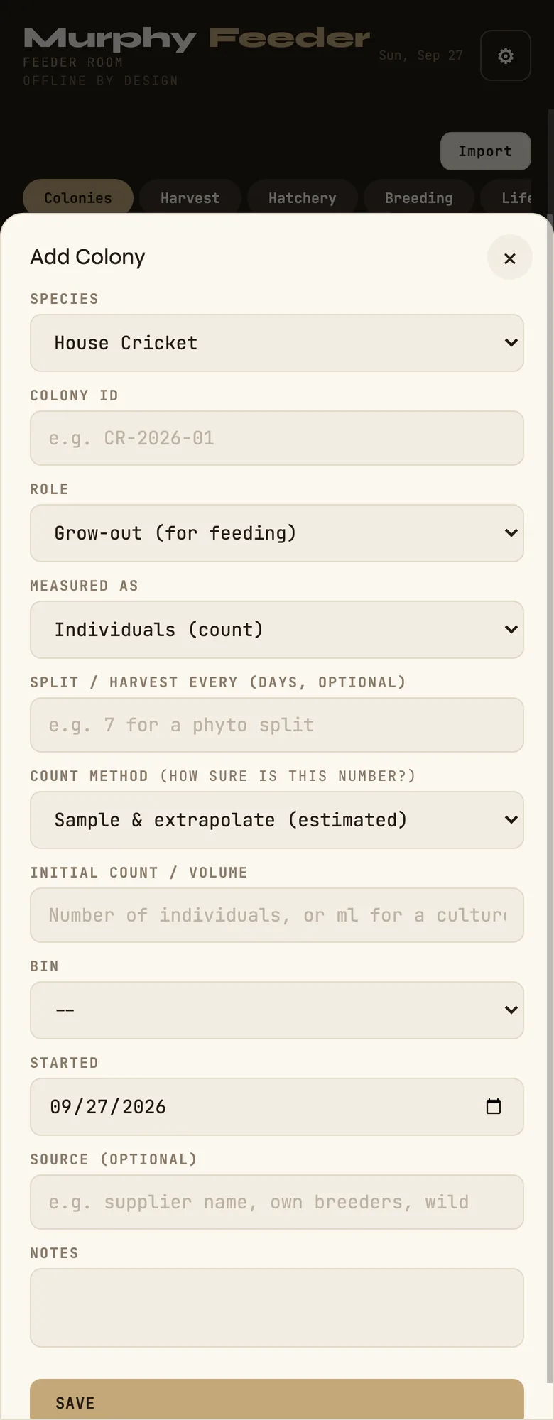 The Add Colony form, with the count method: how sure is this number?